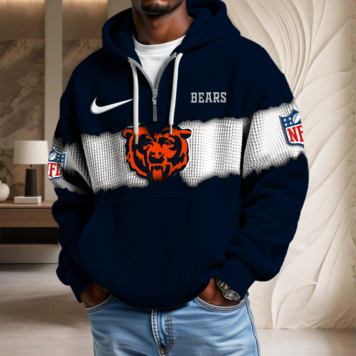 NFL x CHI Crack Waffle Half Zip Hoodie HLP HLPHUONG