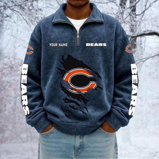 NFL x CHI Custom Name Half-zip Collar Suede Sweatshirt HLP HLPHUONG