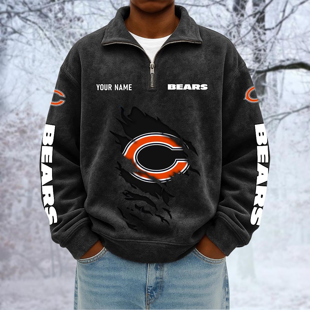 NFL x CHI Custom Name Half-zip Collar Suede Sweatshirt HLP HLPHUONG