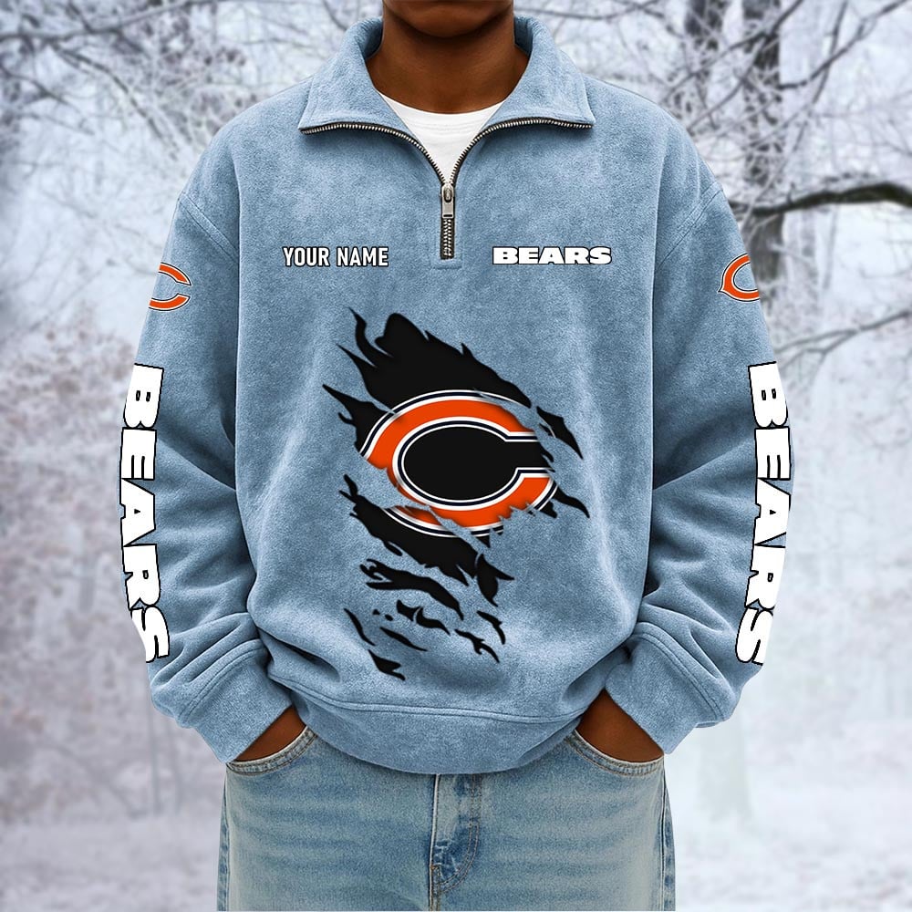 NFL x CHI Custom Name Half-zip Collar Suede Sweatshirt HLP HLPHUONG