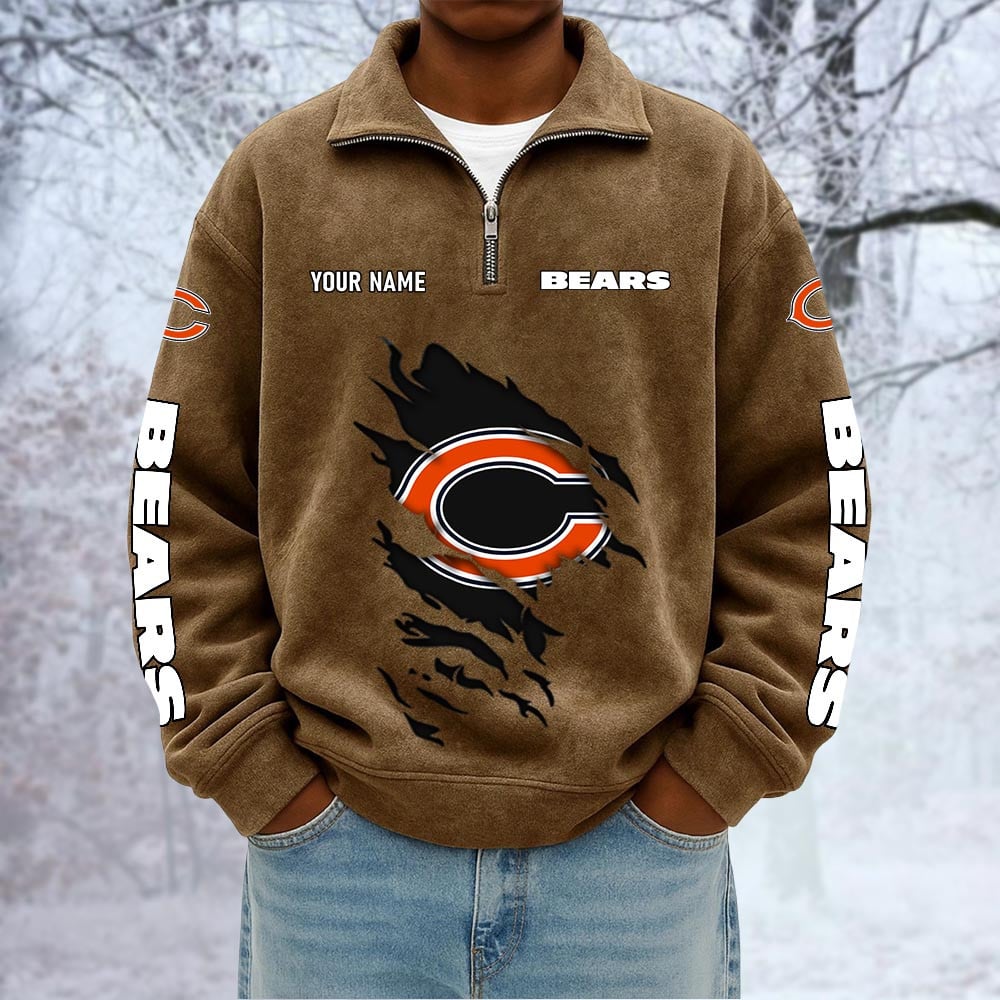NFL x CHI Custom Name Half-zip Collar Suede Sweatshirt HLP HLPHUONG