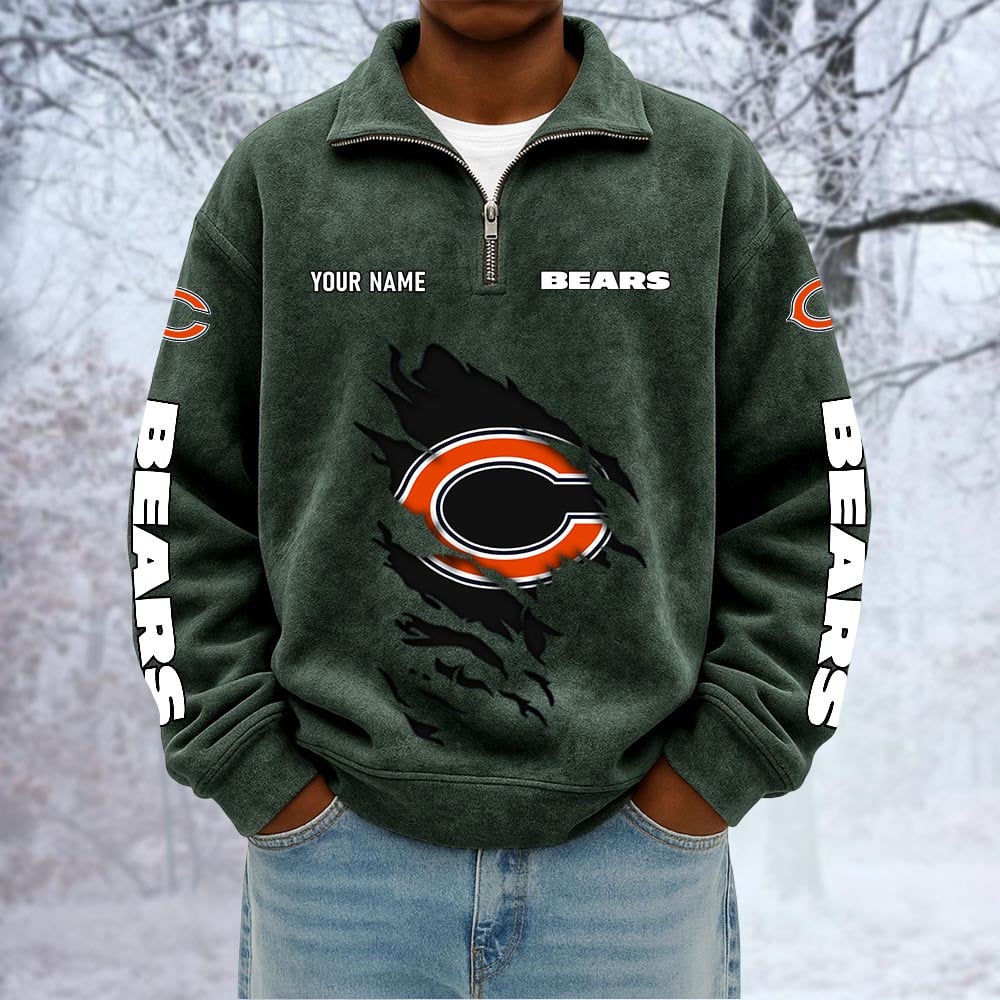 NFL x CHI Custom Name Half-zip Collar Suede Sweatshirt HLP HLPHUONG