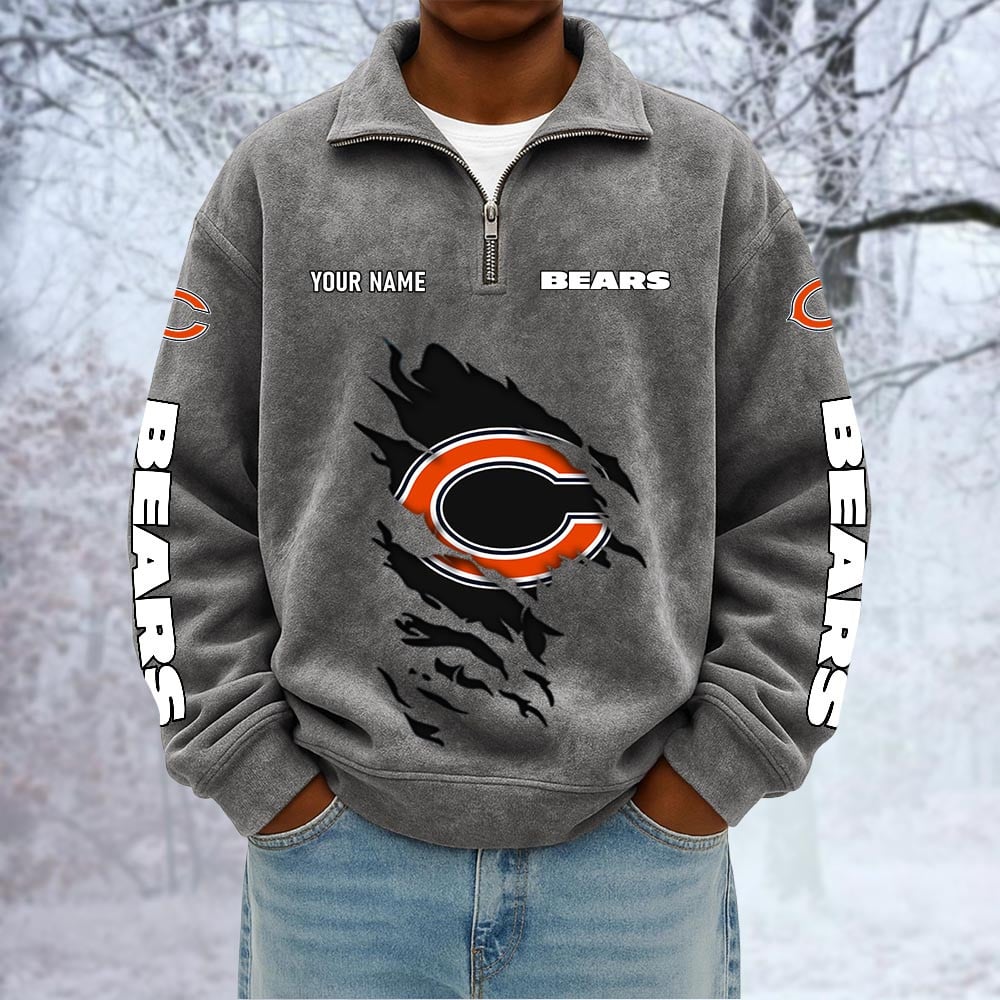 NFL x CHI Custom Name Half-zip Collar Suede Sweatshirt HLP HLPHUONG
