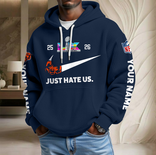 NFL x CHI SB Just Hate Us Custom Name Waffle Hoodie HLP HLPHUONG