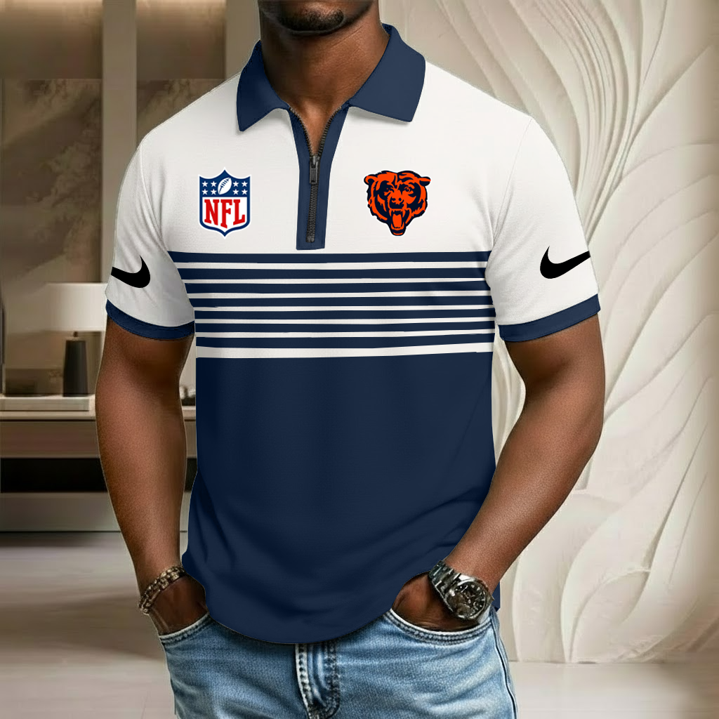 NFL x CHI Sport Zip Polo Golf Shirt HLP 250226 HLPHUONG