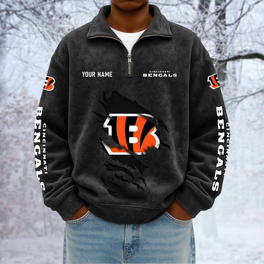 NFL x CIN Custom Name Half-zip Collar Suede Sweatshirt HLP HLPHUONG