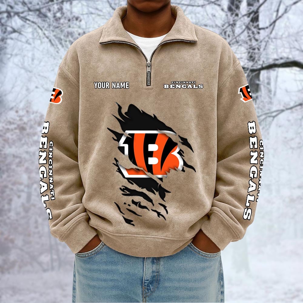NFL x CIN Custom Name Half-zip Collar Suede Sweatshirt HLP HLPHUONG