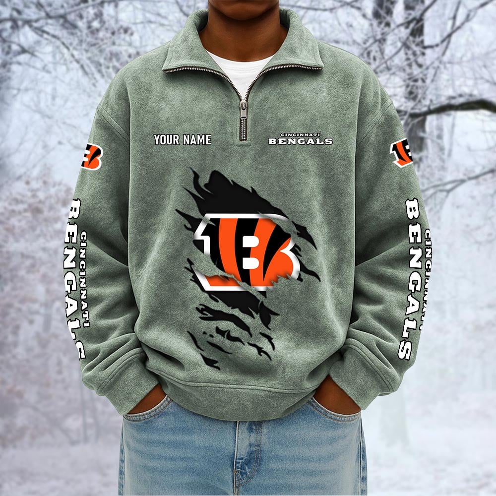 NFL x CIN Custom Name Half-zip Collar Suede Sweatshirt HLP HLPHUONG