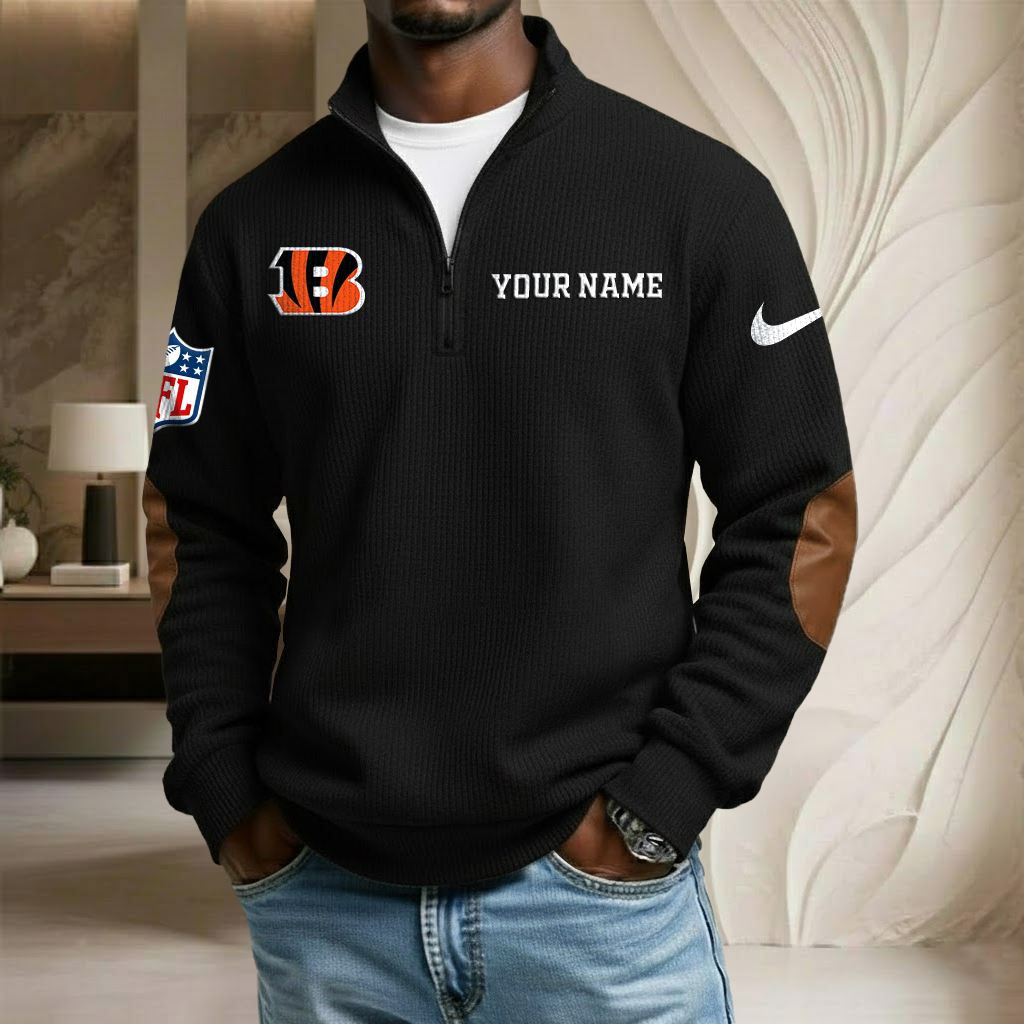 NFL x CIN Custom Name Stand Collar Half-zip Sweatshirt HLP HLPHUONG
