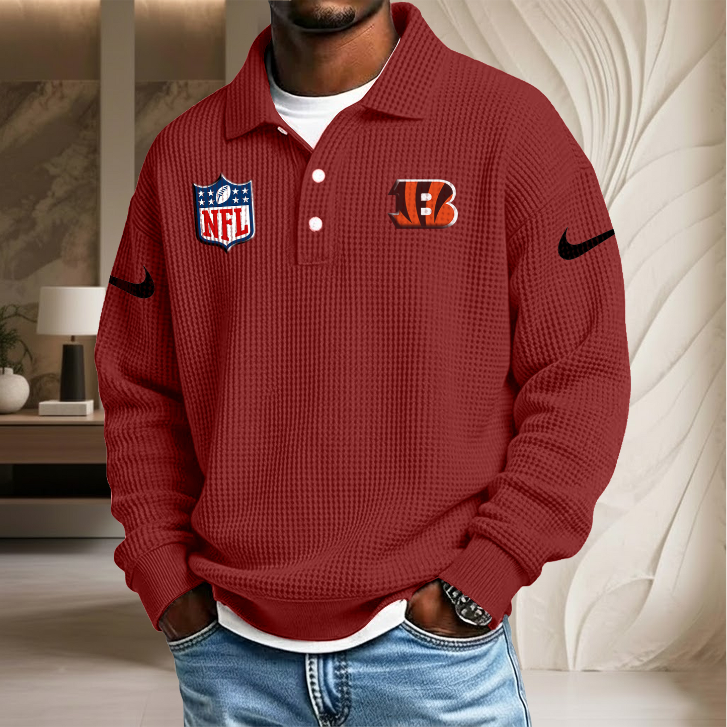 NFL x CIN Waffle Three Button Lapel Polo HLP HLPHUONG