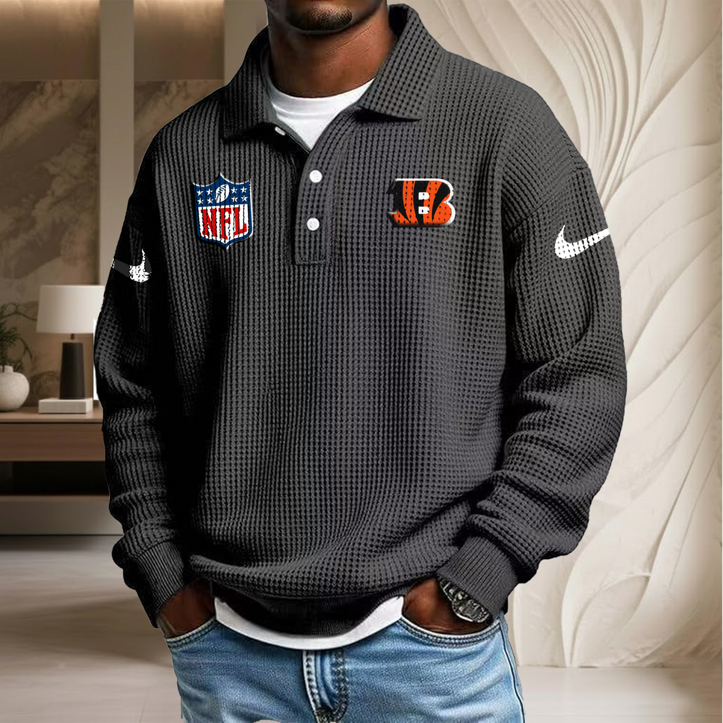 NFL x CIN Waffle Three Button Lapel Polo HLP HLPHUONG