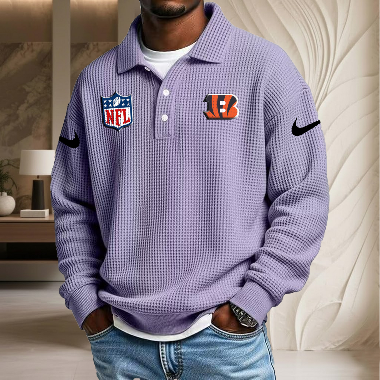 NFL x CIN Waffle Three Button Lapel Polo HLP HLPHUONG
