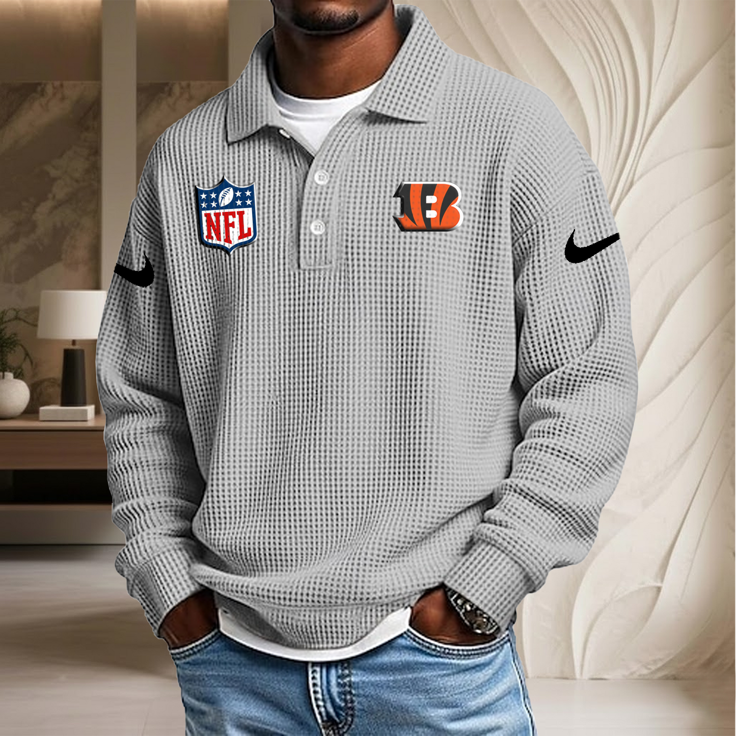 NFL x CIN Waffle Three Button Lapel Polo HLP HLPHUONG