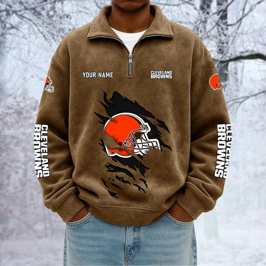NFL x CLE Custom Name Half-zip Collar Suede Sweatshirt HLP HLPHUONG