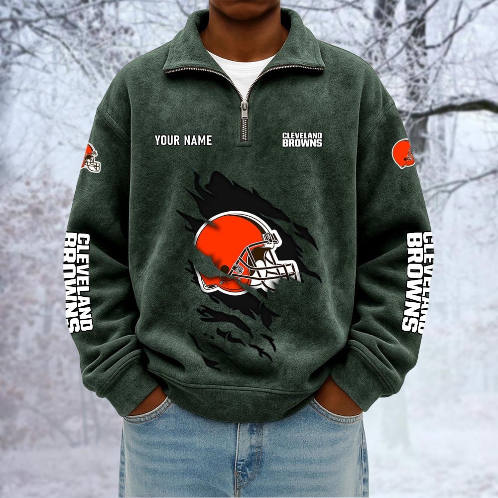 NFL x CLE Custom Name Half-zip Collar Suede Sweatshirt HLP HLPHUONG