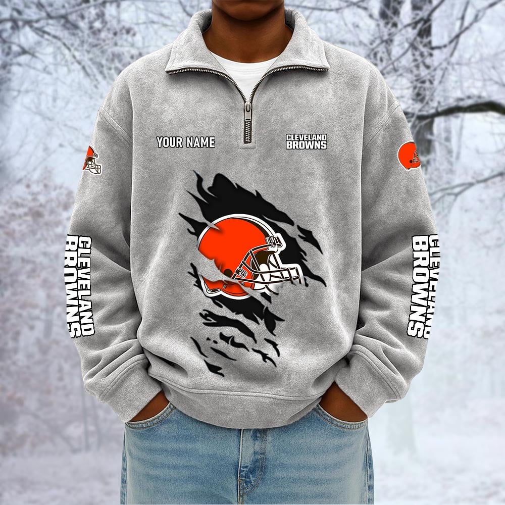 NFL x CLE Custom Name Half-zip Collar Suede Sweatshirt HLP HLPHUONG