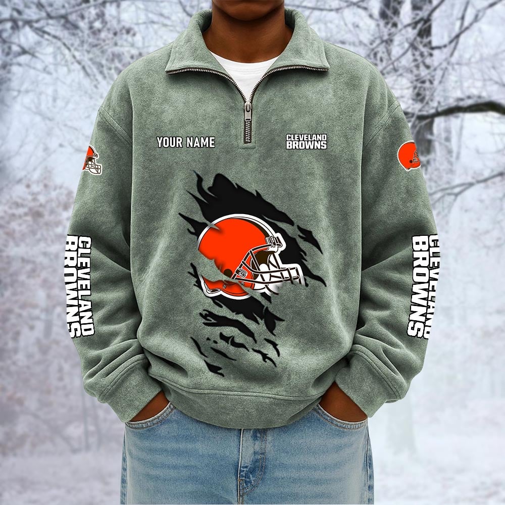 NFL x CLE Custom Name Half-zip Collar Suede Sweatshirt HLP HLPHUONG