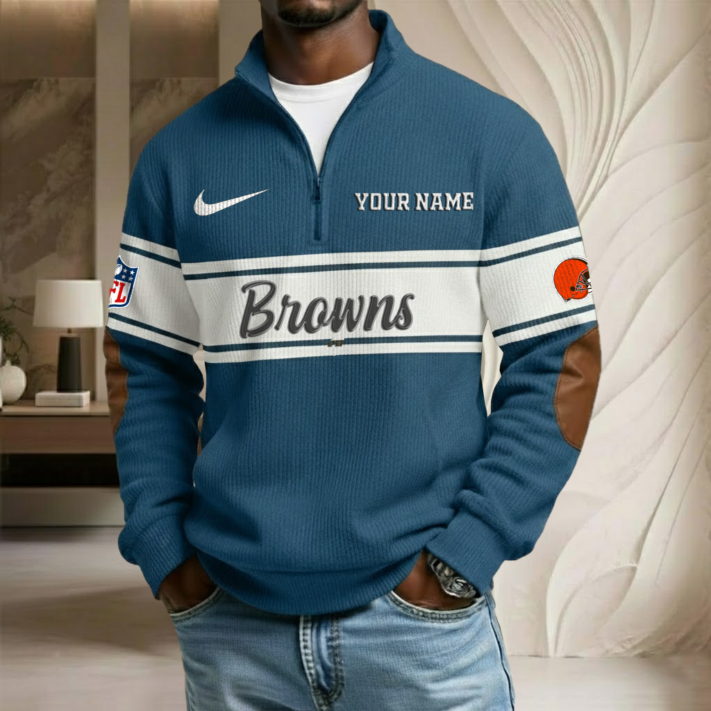 NFL x CLE Custom Name Stand Collar Half-zip Sweatshirt HLP HLPHUONG