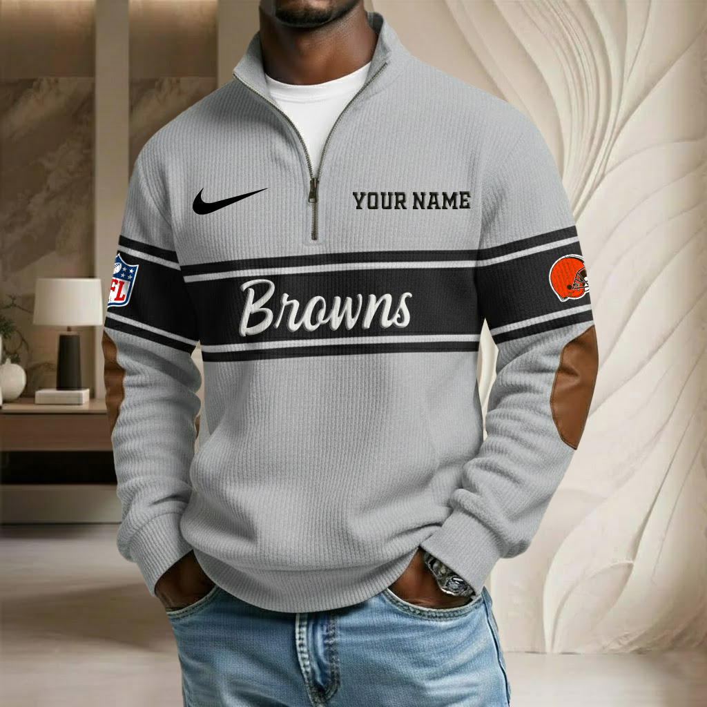NFL x CLE Custom Name Stand Collar Half-zip Sweatshirt HLP HLPHUONG