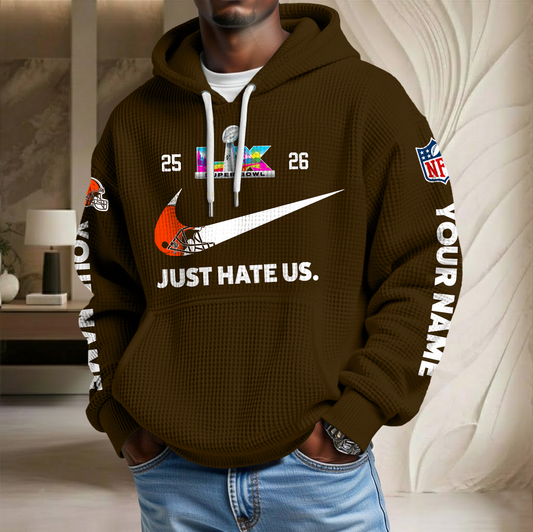 NFL x CLE SB Just Hate Us Custom Name Waffle Hoodie HLP HLPHUONG