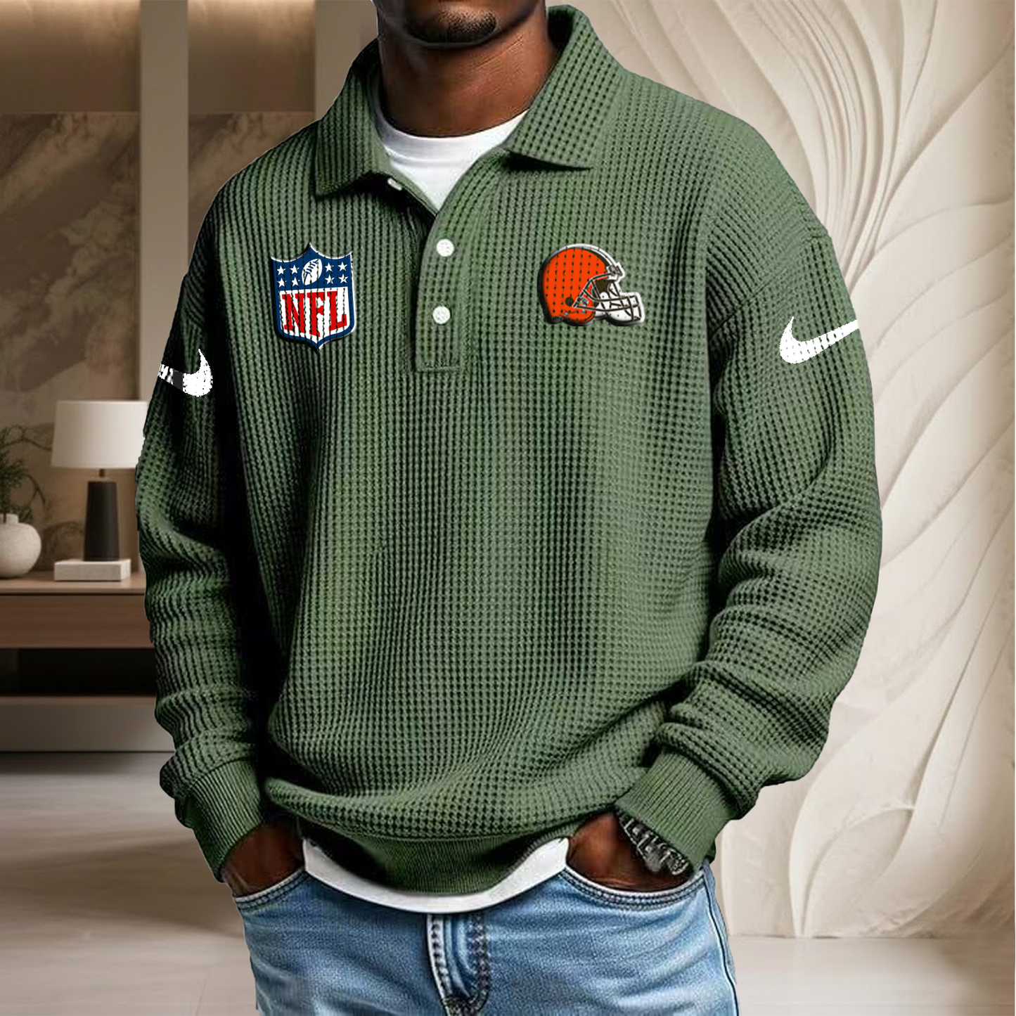 NFL x CLE Waffle Three Button Lapel Polo HLP HLPHUONG