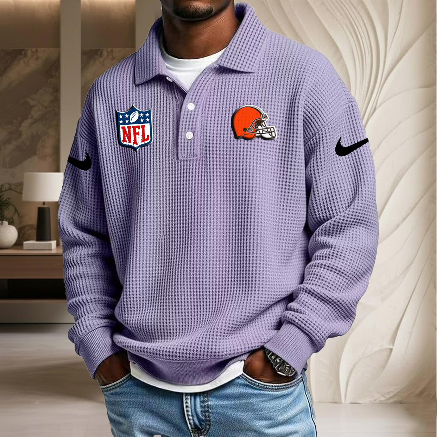 NFL x CLE Waffle Three Button Lapel Polo HLP HLPHUONG