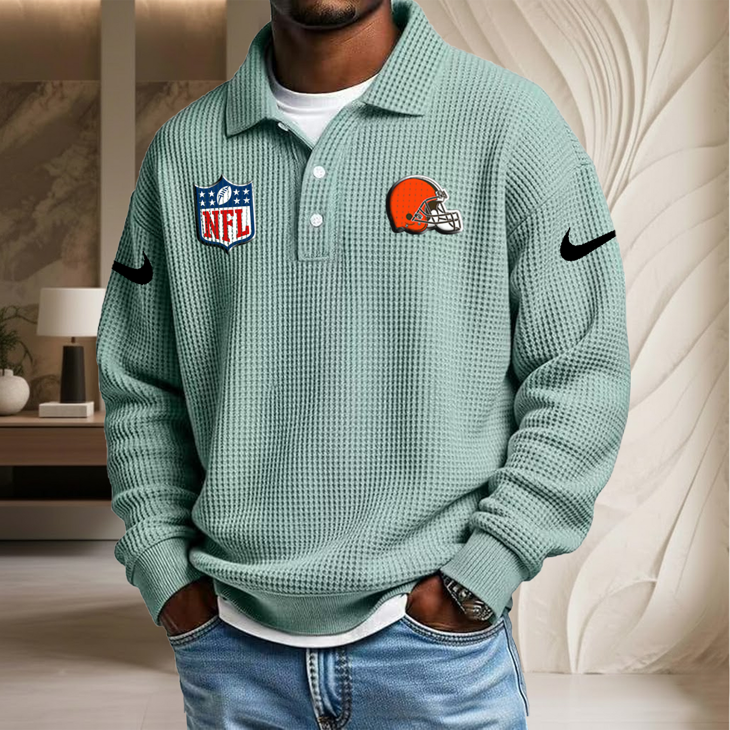 NFL x CLE Waffle Three Button Lapel Polo HLP HLPHUONG