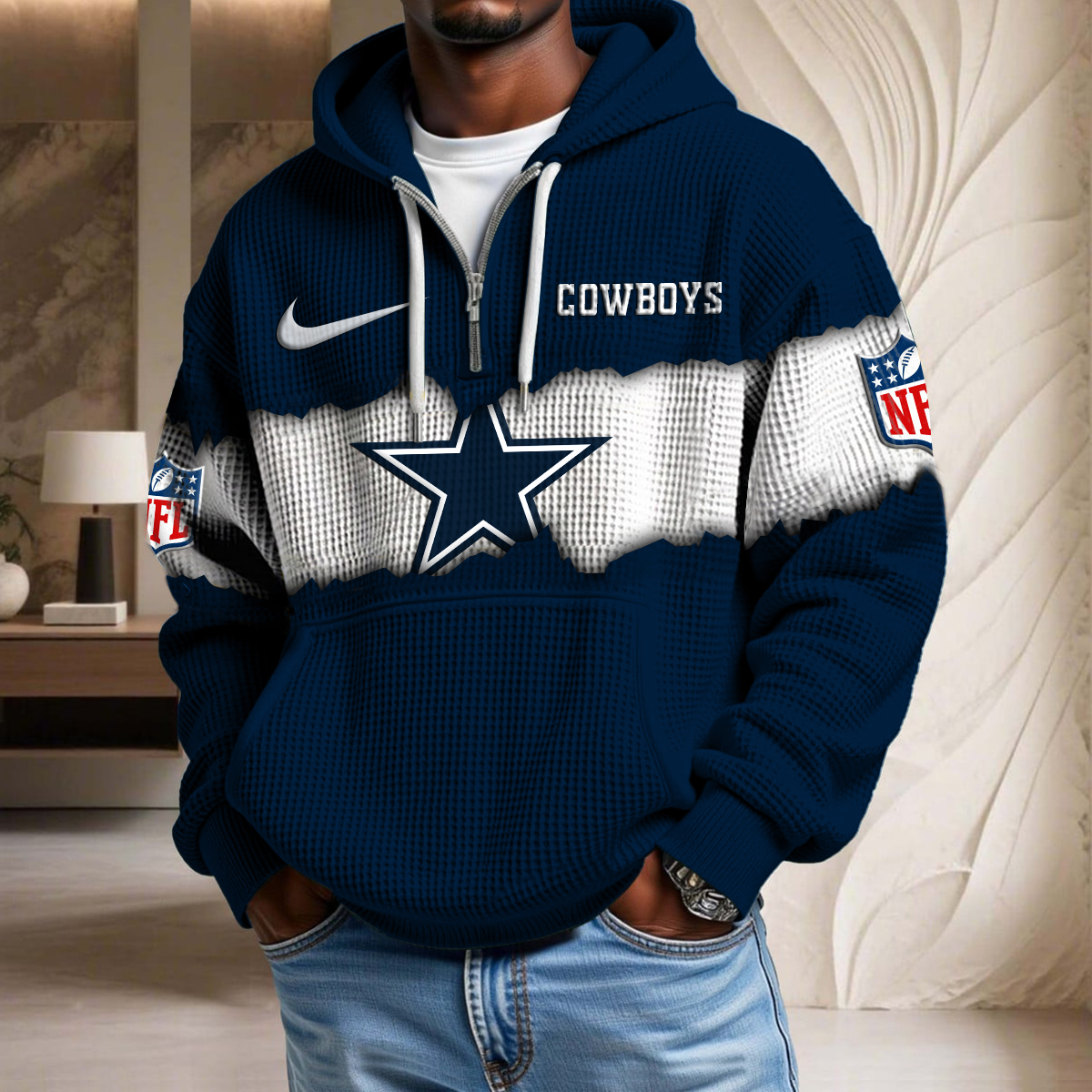 NFL x DAL Crack Waffle Half Zip Hoodie HLP HLPHUONG