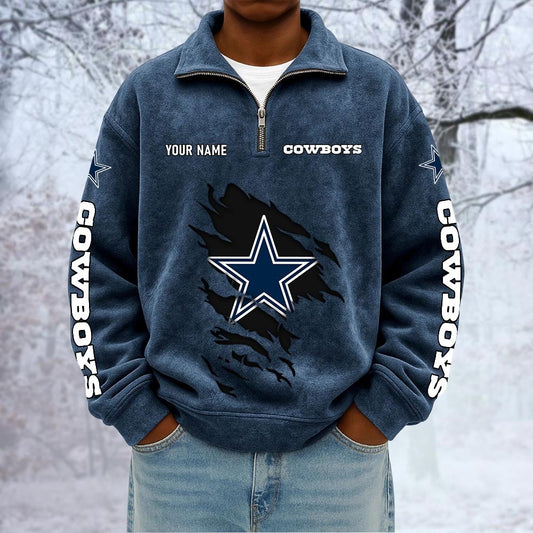 NFL x DAL Custom Name Half-zip Collar Suede Sweatshirt HLP HLPHUONG