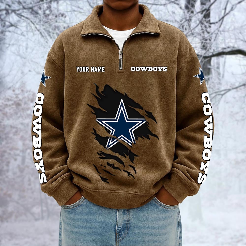 NFL x DAL Custom Name Half-zip Collar Suede Sweatshirt HLP HLPHUONG