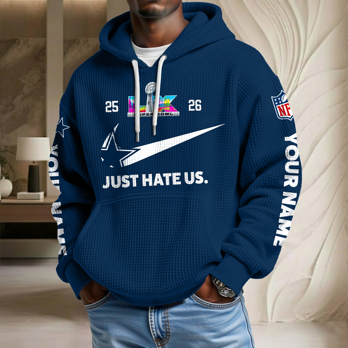NFL x DAL SB Just Hate Us Custom Name Waffle Hoodie HLP HLPHUONG