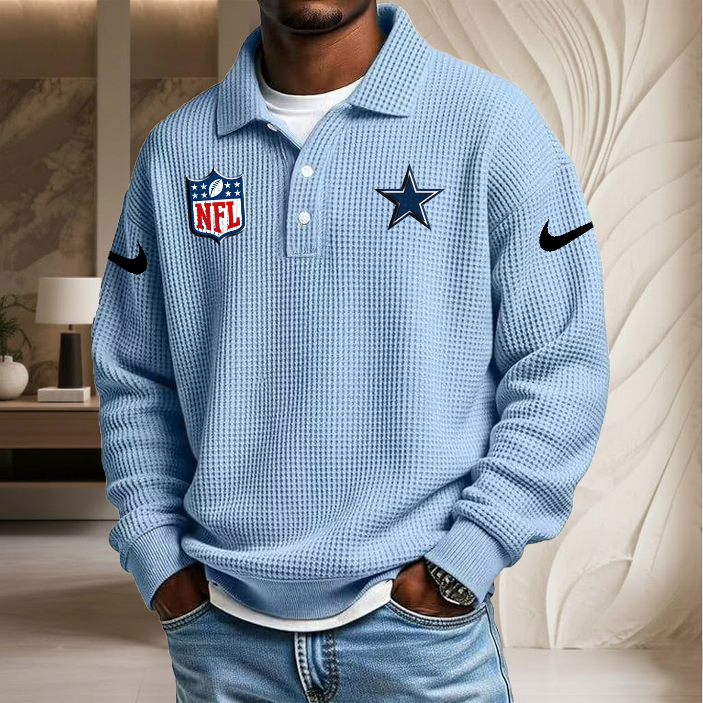 NFL x DAL Waffle Three Button Lapel Polo HLP HLPHUONG