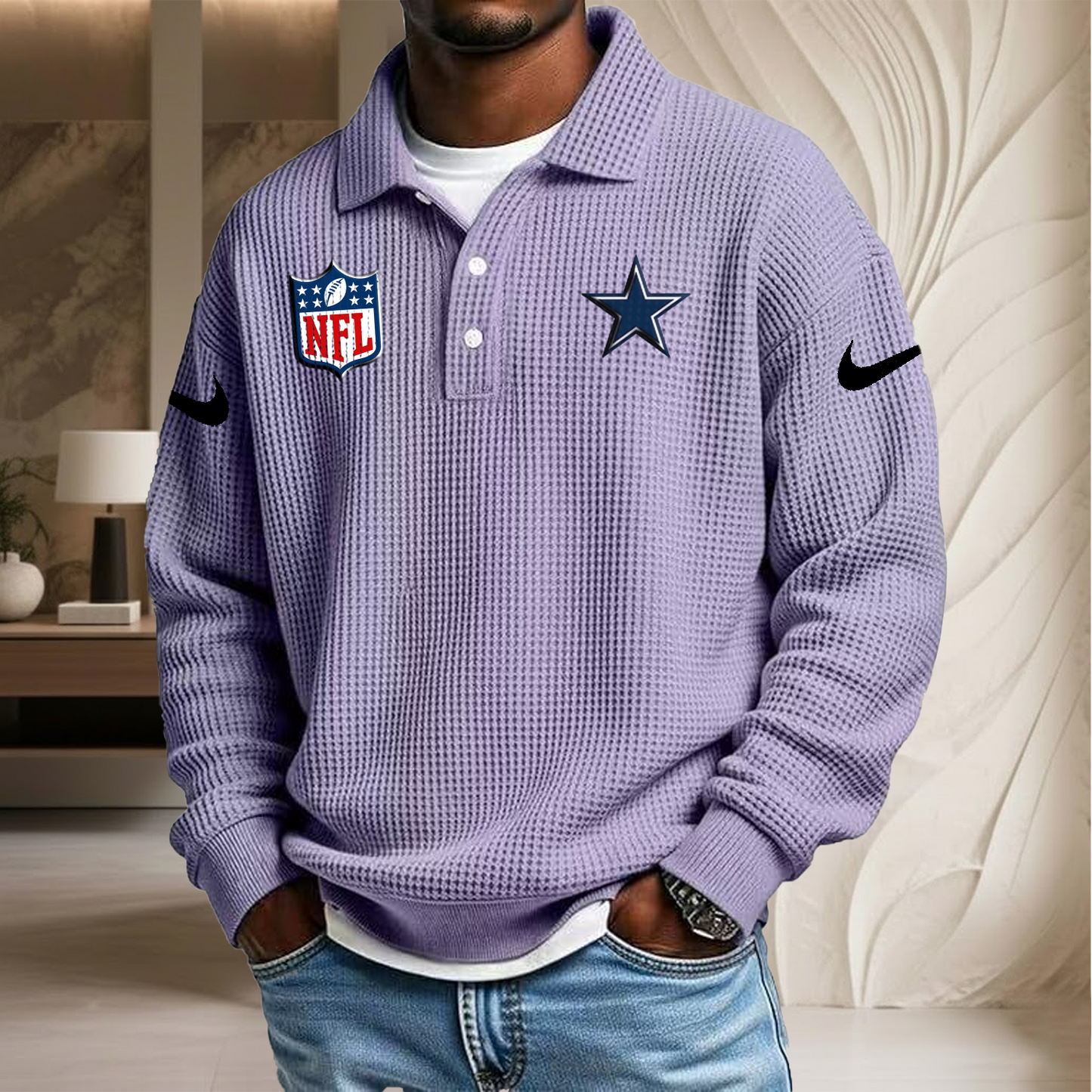 NFL x DAL Waffle Three Button Lapel Polo HLP HLPHUONG