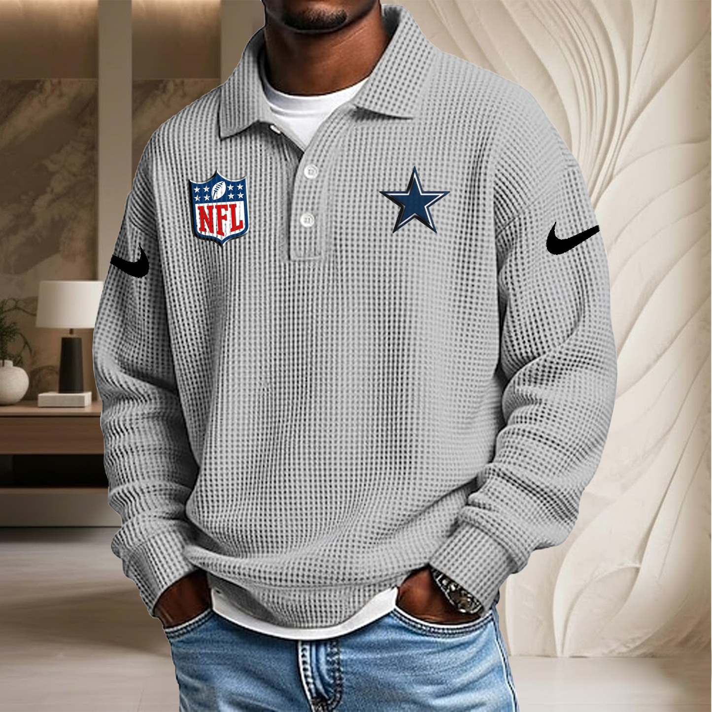 NFL x DAL Waffle Three Button Lapel Polo HLP HLPHUONG