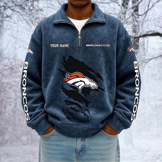 NFL x DEN Custom Name Half-zip Collar Suede Sweatshirt HLP HLPHUONG