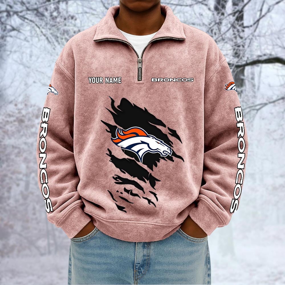 NFL x DEN Custom Name Half-zip Collar Suede Sweatshirt HLP HLPHUONG