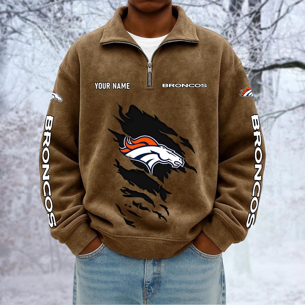NFL x DEN Custom Name Half-zip Collar Suede Sweatshirt HLP HLPHUONG