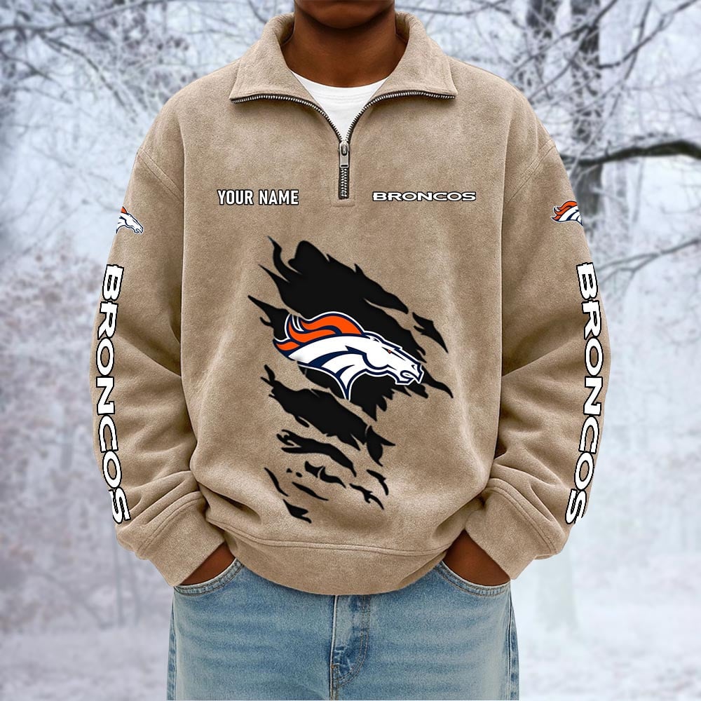NFL x DEN Custom Name Half-zip Collar Suede Sweatshirt HLP HLPHUONG