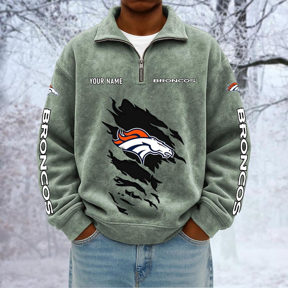 NFL x DEN Custom Name Half-zip Collar Suede Sweatshirt HLP HLPHUONG