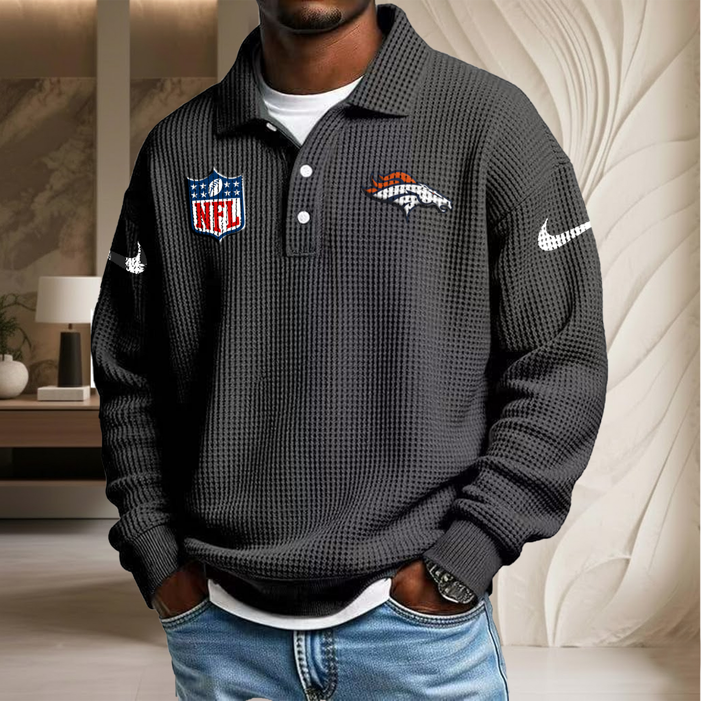 NFL x DEN Waffle Three Button Lapel Polo HLP HLPHUONG