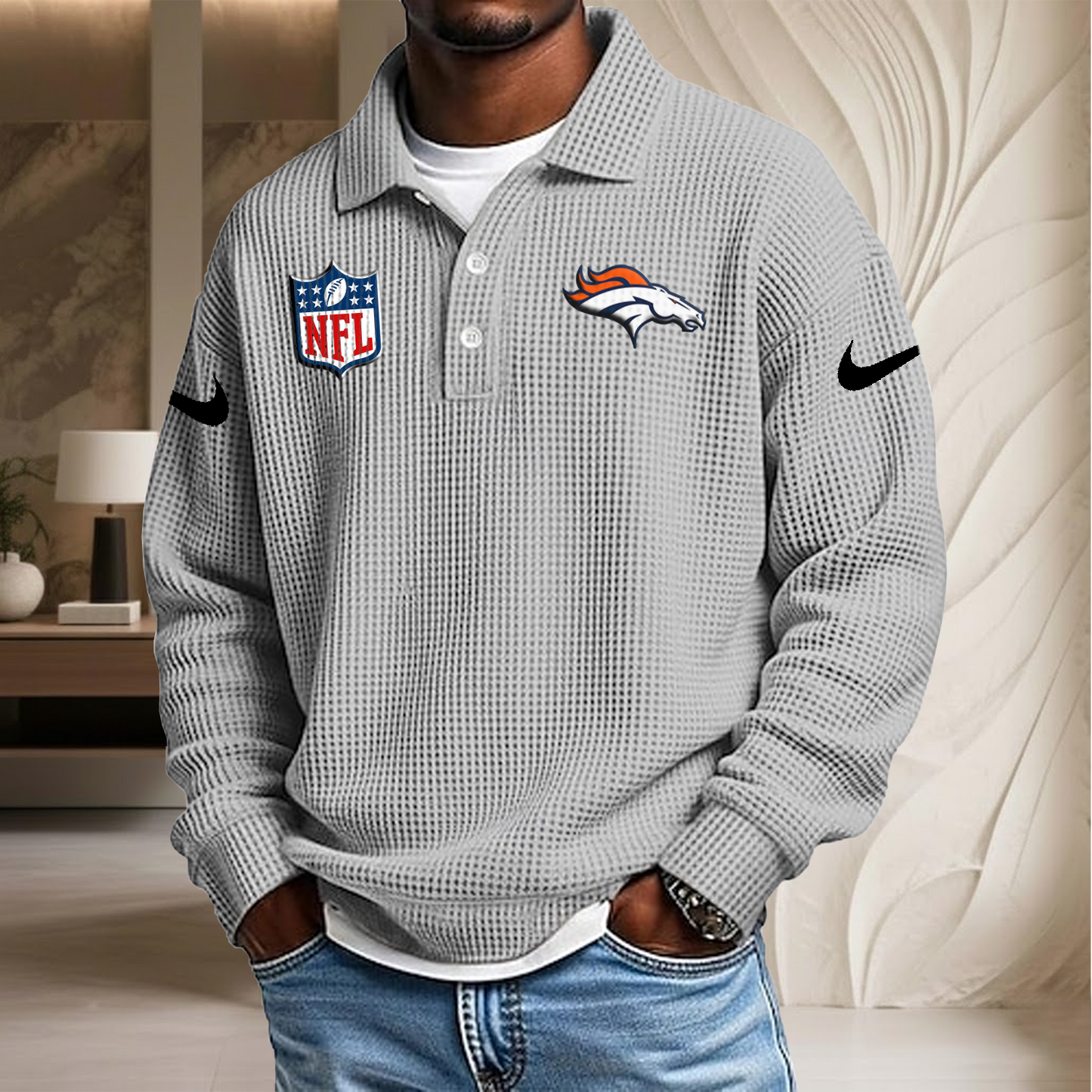 NFL x DEN Waffle Three Button Lapel Polo HLP HLPHUONG