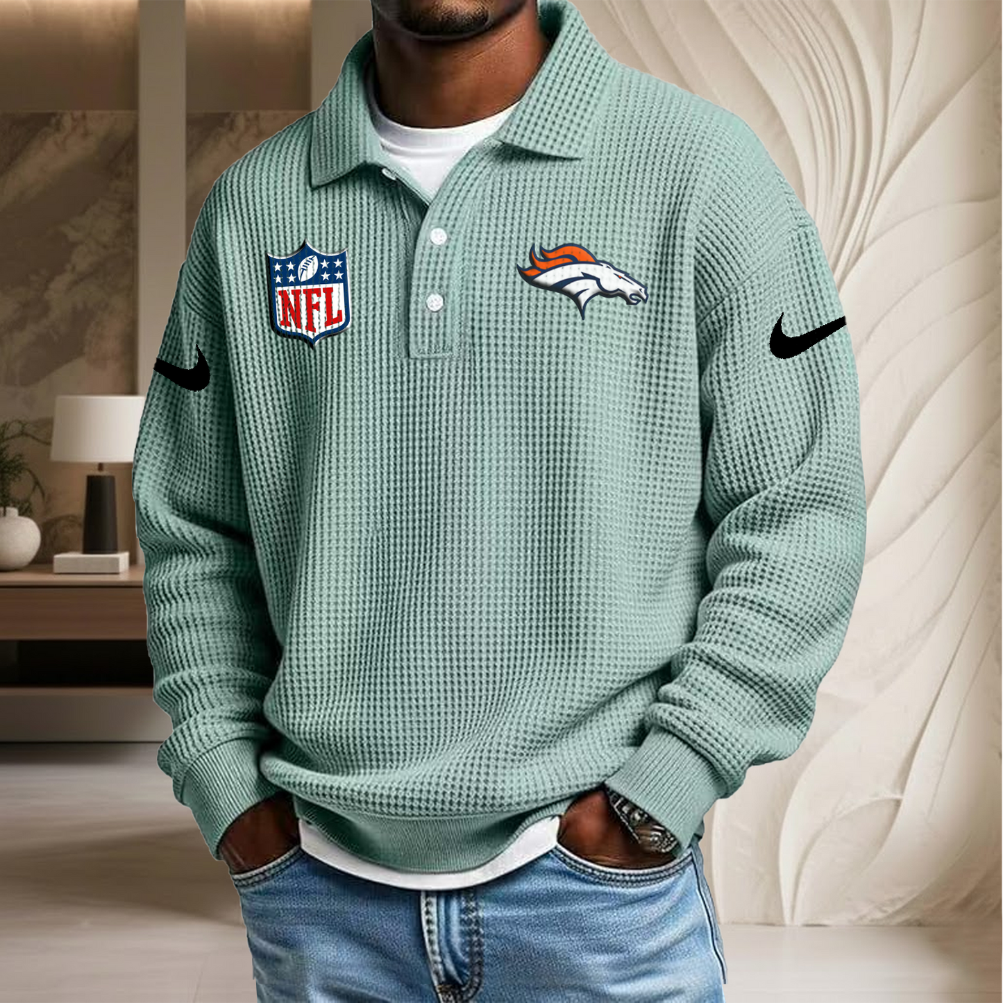 NFL x DEN Waffle Three Button Lapel Polo HLP HLPHUONG