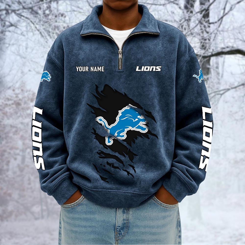 NFL x DET Custom Name Half-zip Collar Suede Sweatshirt HLP HLPHUONG