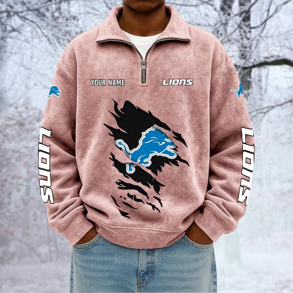 NFL x DET Custom Name Half-zip Collar Suede Sweatshirt HLP HLPHUONG