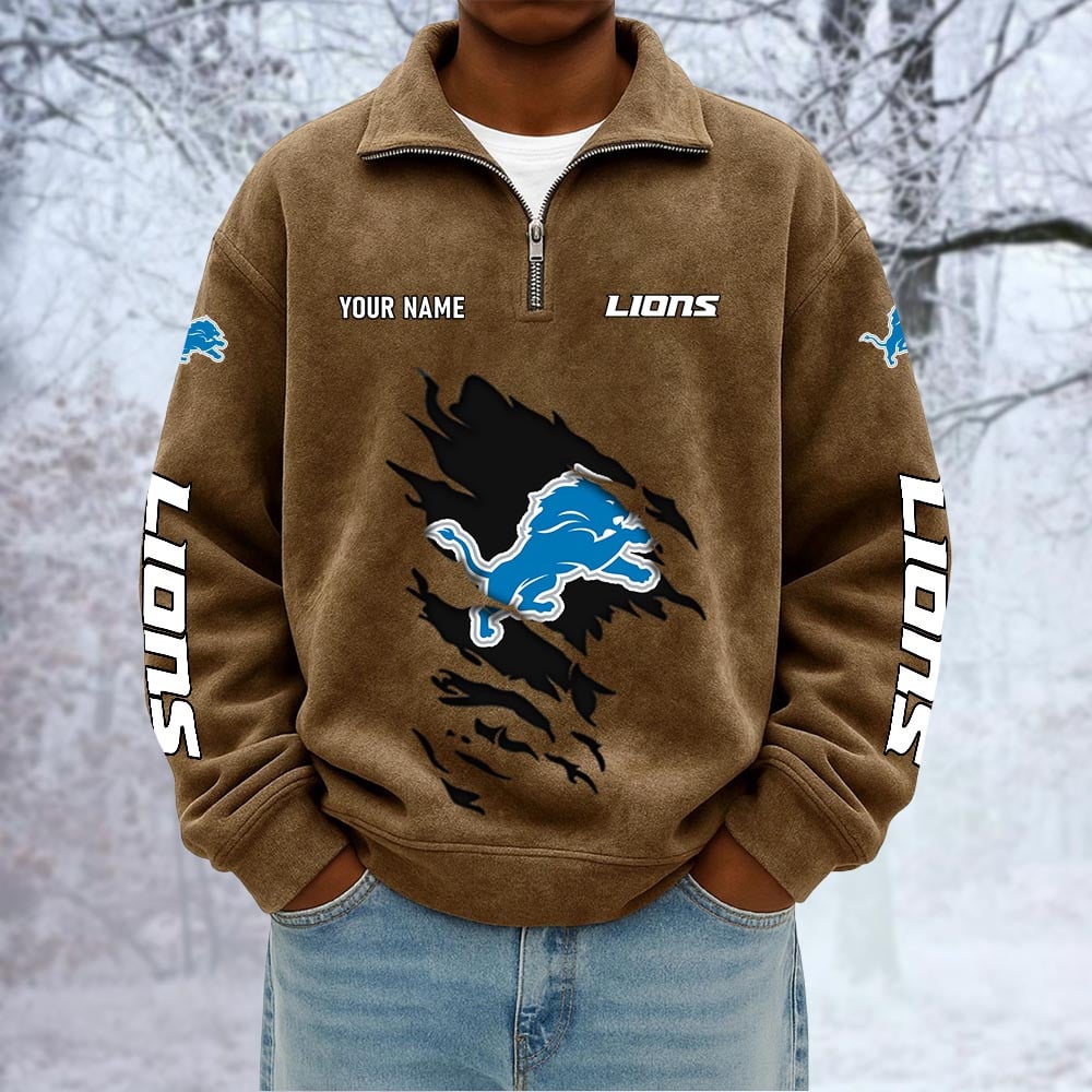 NFL x DET Custom Name Half-zip Collar Suede Sweatshirt HLP HLPHUONG