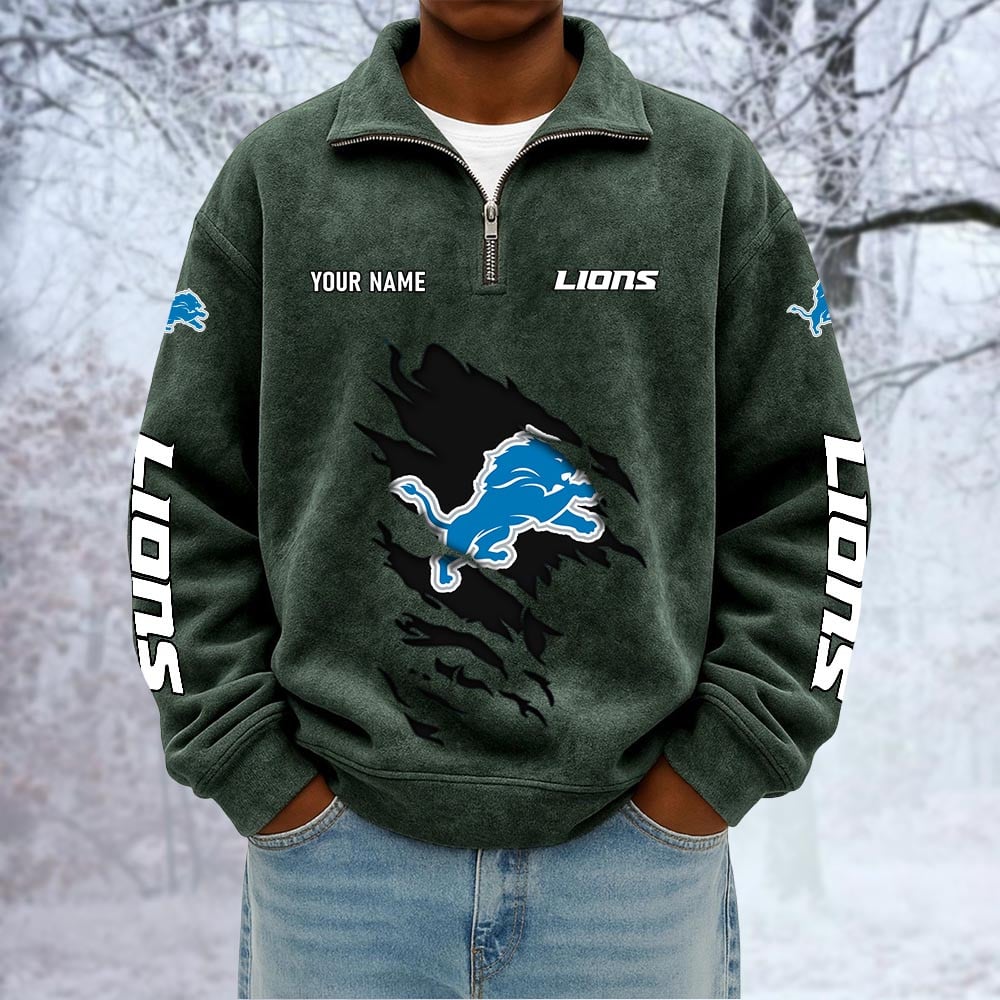 NFL x DET Custom Name Half-zip Collar Suede Sweatshirt HLP HLPHUONG