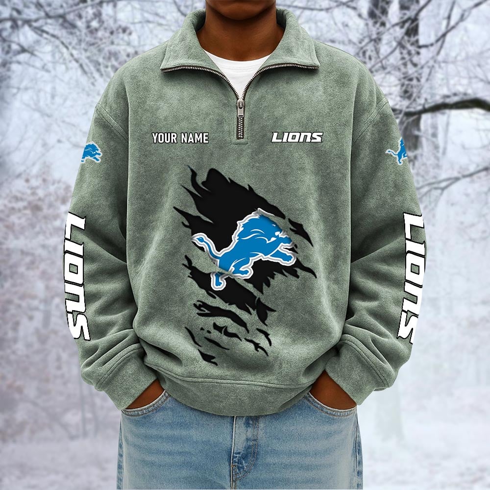NFL x DET Custom Name Half-zip Collar Suede Sweatshirt HLP HLPHUONG