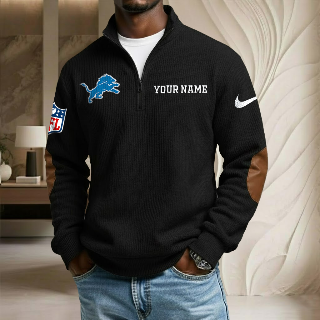 NFL x DET Custom Name Stand Collar Half-zip Sweatshirt HLP HLPHUONG