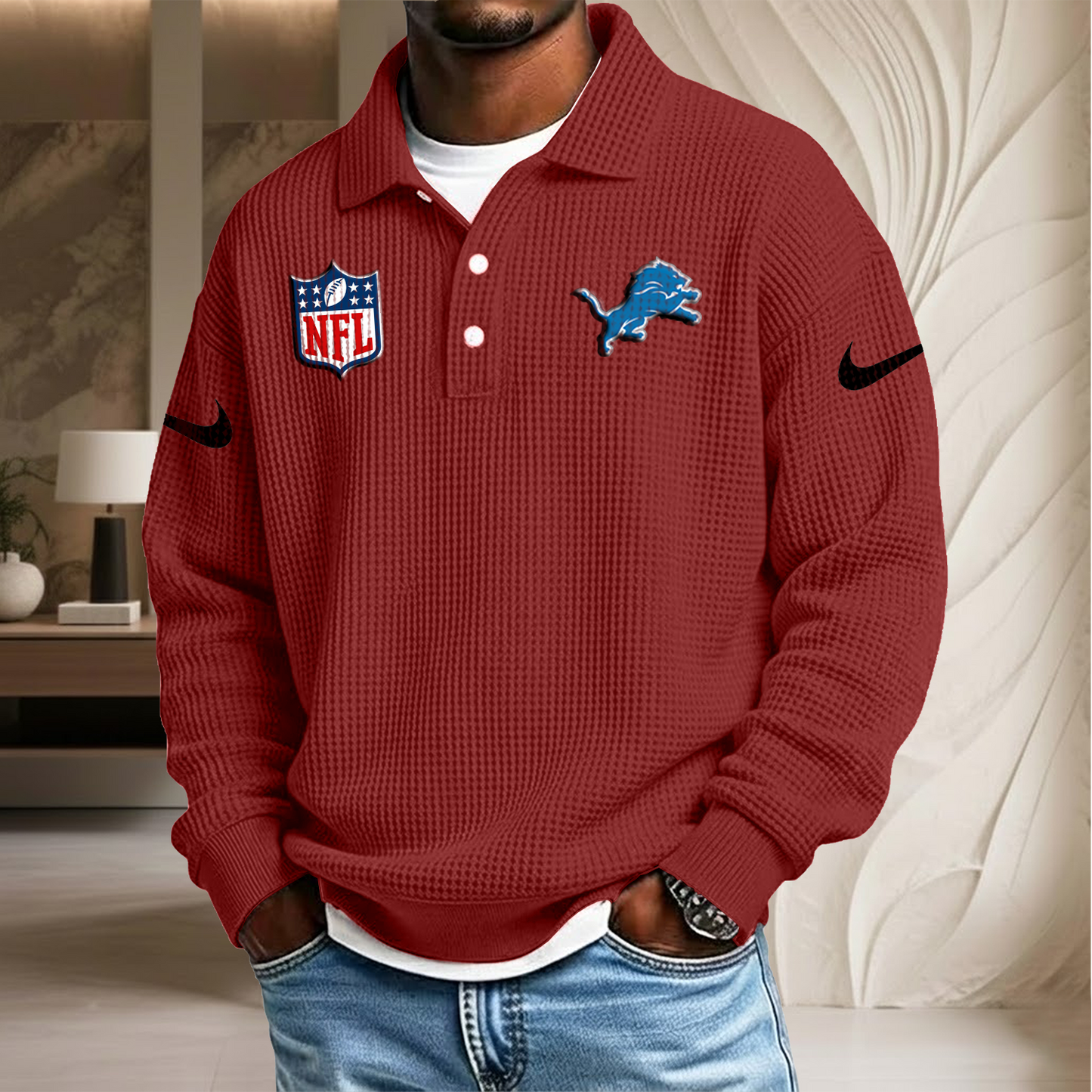 NFL x DET Waffle Three Button Lapel Polo HLP HLPHUONG