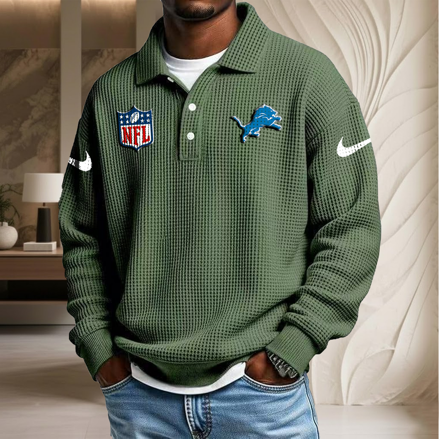 NFL x DET Waffle Three Button Lapel Polo HLP HLPHUONG
